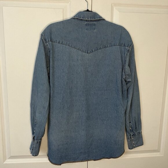 Y2K Wrangler Shirt Mens Blue Cotton Denim Western Pearl Snap Cowboy Vintage - Picture 4 of 8